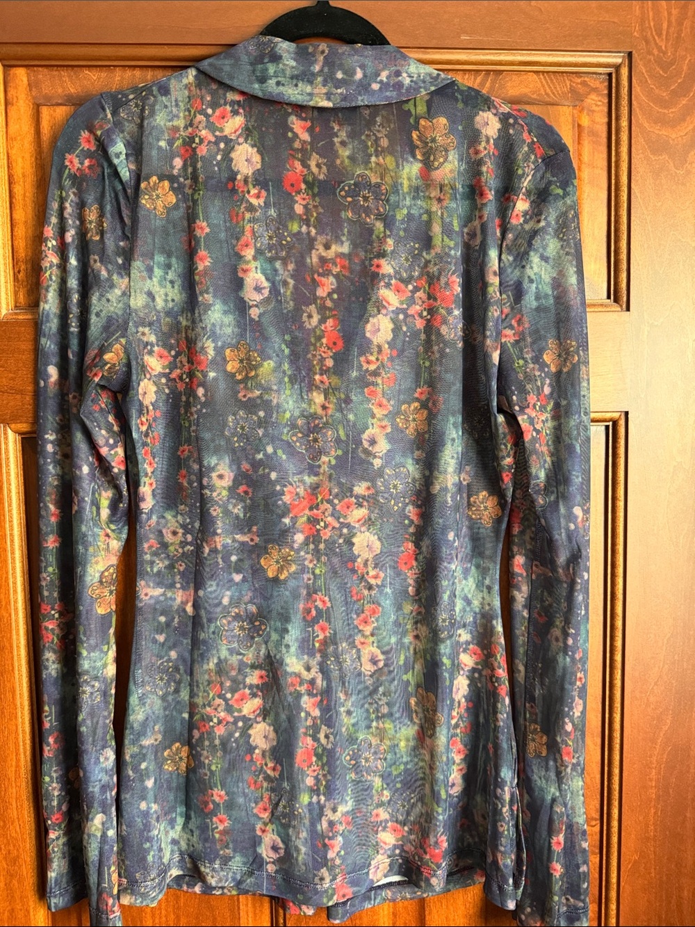 NATURAL LIFE Navy Multi Floral Ruched Sheer Long Sleeve Top - Picture 4 of 4
